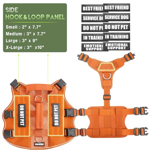 Tactical Molle Vest Mesh Dog Harness with 10 Removale Pet Patches (Large / Orange)