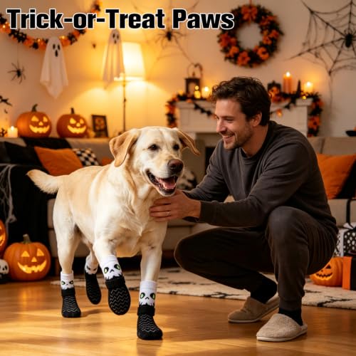 Anti Slip Dog Socks to Prevent Licking Paws for Hot Pavement (White & Black / Small)