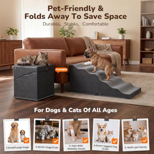 Dog Stairs for Bed Up to 90 lb (Grey)