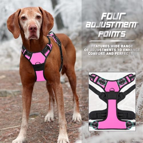 Dog Harness No Pull for Large Dogs Front Back Clips (Large(Chest:24.5-32.5") / Pink)