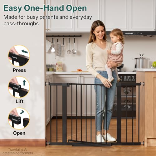 29.6 44.6 in Wide Baby Gate for Stairs and Doorways (Black / 29.6-44.6"W x 28"H)