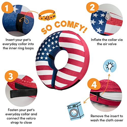 Inflatable Dog Cone Collar Alternative After Surgery Large (Flag / Large [Neck:14"-18"])