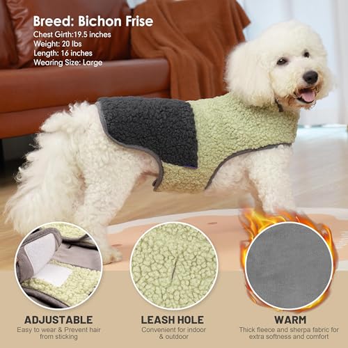 Sherpa Dog Coat Reversible Dog Jackets for Small Dogs (Large (16-21lbs) / Khaki)
