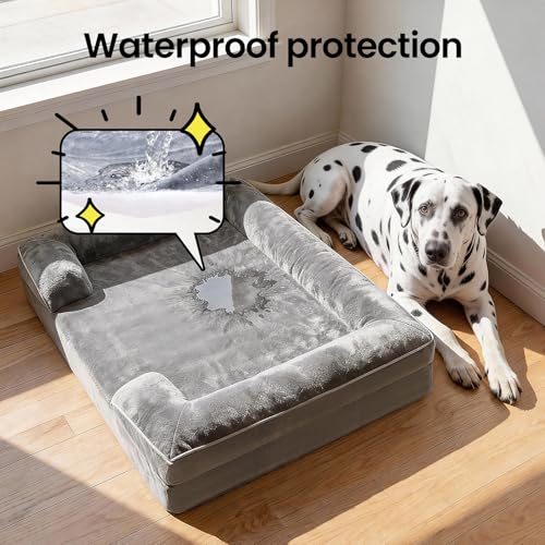 Orthopedic Jumbo Sized Dog Bed Couch (52" x 41" x 9" / 01-Gray)