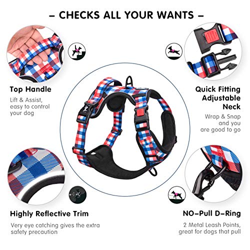 Plaid Dog Harness Large (XL / Blue & Red)