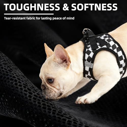 Dog Harness Collar and Leash Set No Pull for Small Medium Sized (Black&White (Checkered) / M (CHEST 16"-18"))