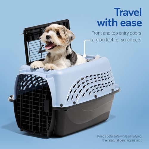 Two Door Plastic Pet Kennel for Small Dogs and Cats (Two-door / 24.1"L x 16.8"W x 14.5"H / BLUE)