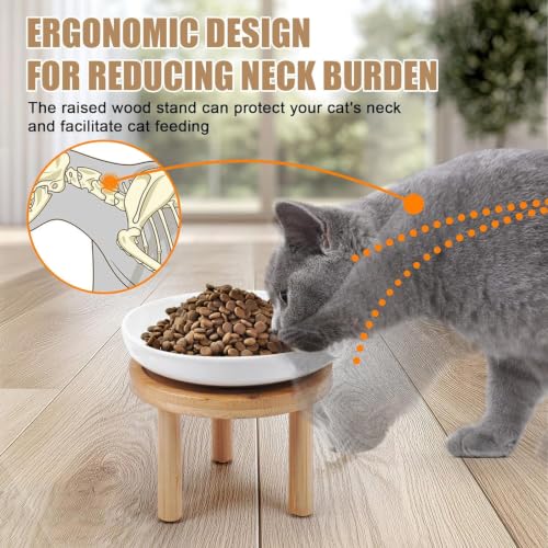 Shallow Elevated Cat Bowls with Bamboo Stand (white apricot)