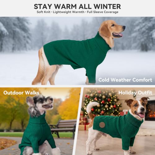 Dog Sweater Long Sleeve Warm Knit Sweaters for Small Dogs Boy Girl (Green / Large)