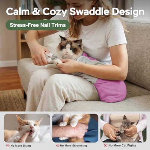 Cat Wrap for Cutting Nails (L(15-28lbs) / Pinkish Purple)