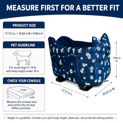 Center Console Dog Car Seat Safe Travel for Small Dogs Under 15 lbs (Nauy Blue)