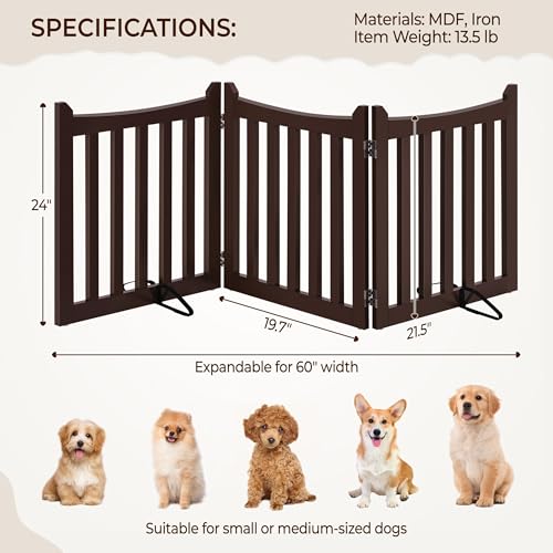 Freestanding Wooden Dog Gate (Espresso / 60″ W × 24″ H)