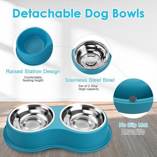 Dog Bowls Large Stainless Steel Dog Water and Food Bowls Set with No (Large-34oz / A-green)