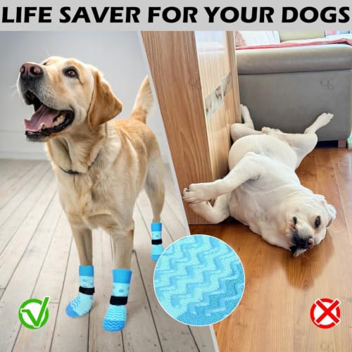 Anti Slip Dog Socks to Prevent Licking Paws for Hot Pavement (Blue / X-Large)