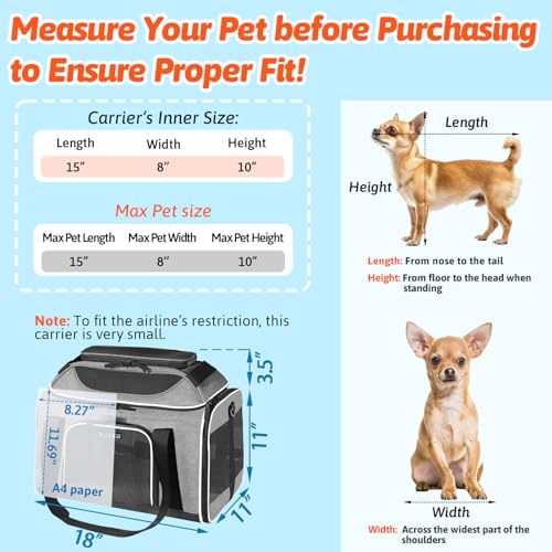 Top Expandable Small Pet Carrier 18"x11"x11" Airline Approved (18.0"L x 11.0"W x 11.0"H / Grey)