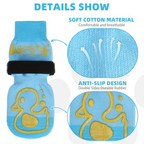 Dog Socks Shoes for Hot Pavement to Prevent Licking Paws (Blue Duck / Small/Medium (4 Pack))