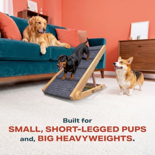 Adjustable Dog Ramp for Bed (Light Brown / 34" Long x 12.6" Walking Space)