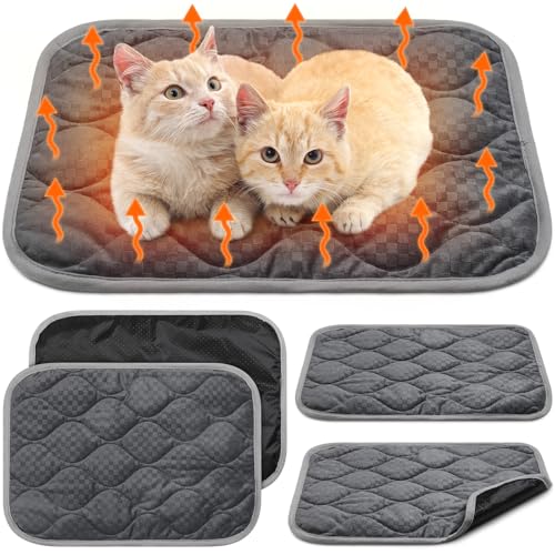 4 Pack Self Warming Cat Mat Self Heating Cat Pad Warm Thermal Pet Bed Washable Dog Crate Pad Body Heat Dog Bed Mat Blanket Non Slip Bottom for Outdoor Indoor Pets (20 x 28 Inch / Grey)