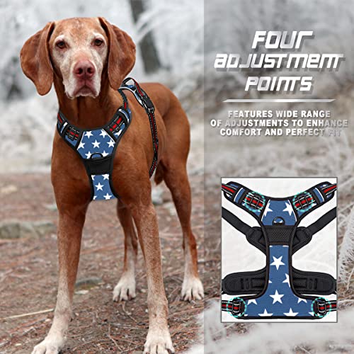 No Pull Dog Harness Front Clip Heavy Duty Reflective Easy Control Handle for Large Dog Walking (X-Large(Chest:30-38”) / Blue Star)