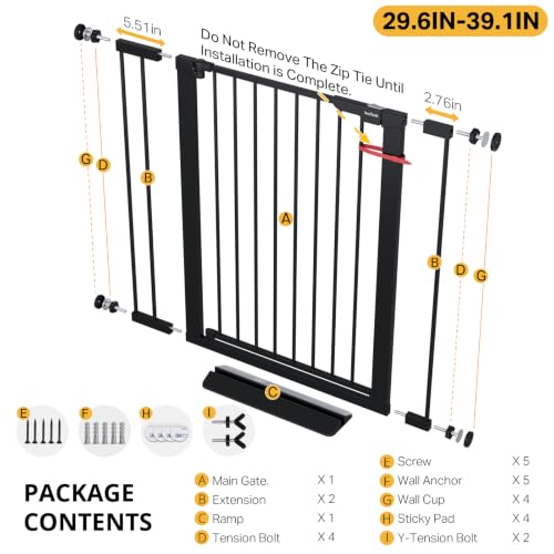 29.6 39.1 in Wide x 35.5 in High Extra Tall Baby Gate (Black / 29.6-39.1"W x 35.5"H)