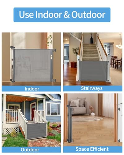 33" H Retractable Baby & Dog Gate (Gray / 33x71 Inch)