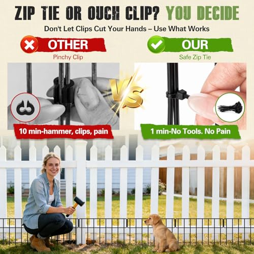 20Ft(L) X 13Inch(H) Animal Barrier Fence - 14 Pack Garden Fence Animal Barrier Garden Border Rustproof Metal No Dig Fence Panels for Dog Rabbit Defense Bottom Blocker for Outdoor Yard Patio (Black | 20 ft(L) X 13 in(H) ,14 pack / Black)