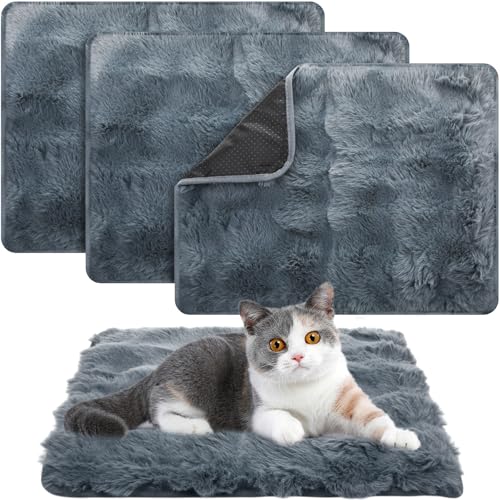 3 Pack Dark Gray Self Warming Cat Bed Indoor 16''x24'' Self Heating Cat Mat Ultra Soft Thermal Kitten Bed Heated Pet Dog Pad Washable Removable for Outdoor Use Non Slip Reflect Body Heat (16''x24'' / Dark Gray)