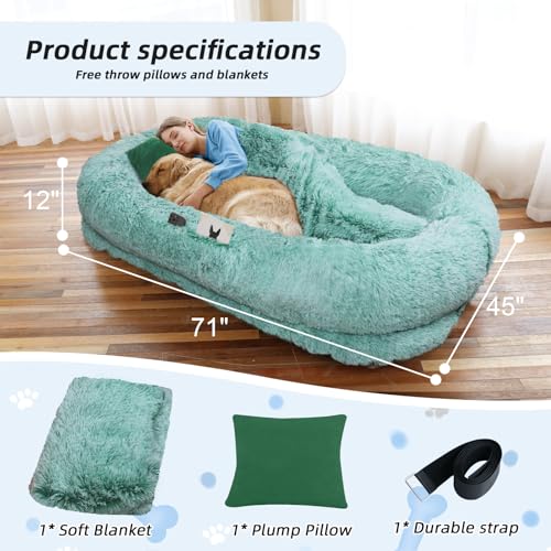 Human Dog Bed for Adult (71.0"L x 45.0"W x 12.0"Th / GreenWhite)