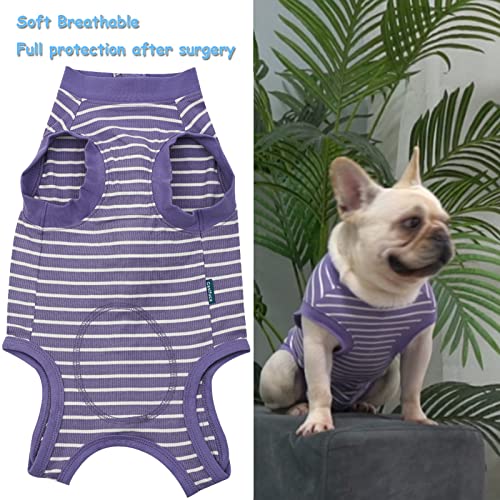 Dog Surgery Recovery Suit (L(Back15- 17" Chest 21- 23" Weight 25- 36 lb) / Purplewhite)
