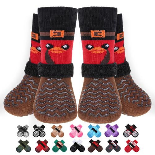 Anti Slip Dog Socks to Prevent Licking Paws for Hot Pavement (Red & Brown / Small)