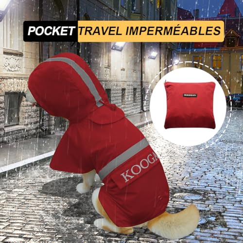 Dog Raincoat Waterproof Hooded (Red / 2XL-Fit for 20 to 33 pounds)