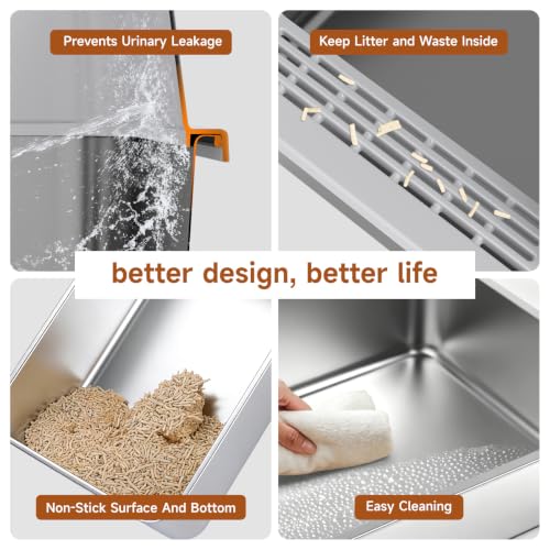 XL Stainless Steel Cat Litter Box with high Sides (silver gray xl)