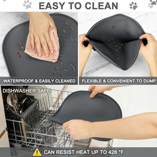Waterproof Silicone Pet Food Mat with Raised Edge for Dog & Cat (Dark Grey / 12"L x 12"W)