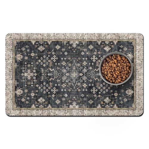 Pet Food Mats for Floor (Black / 30"l X 17"w)