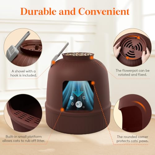 Hidden Plant Cat Litter Box with Plastic Scoop (Brown)