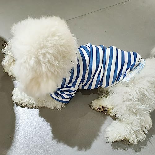 Turtleneck Dog Sweater Cute Doggie Embroidery Super Soft Dog Sweatshirt Dog Shirt Stretchy Striped Puppy Pullover for Cats Small Medium Large Dog (Blue Striped / Small)