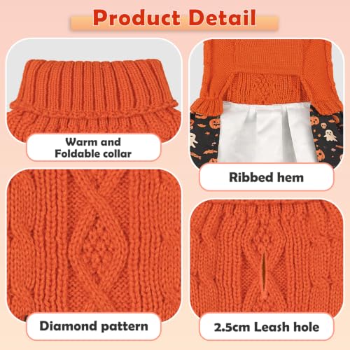 Small Dog Sweater Dress with Bowtie Turtleneck (Small (5-8lbs) / Pumpkin Orange)
