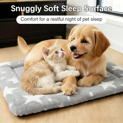 Dog Bed Mat Soft & Comfortable Dog Kennel Pad for Crate (S(24"*18"*1.5") / Big&Little Stars Grey-1pc)
