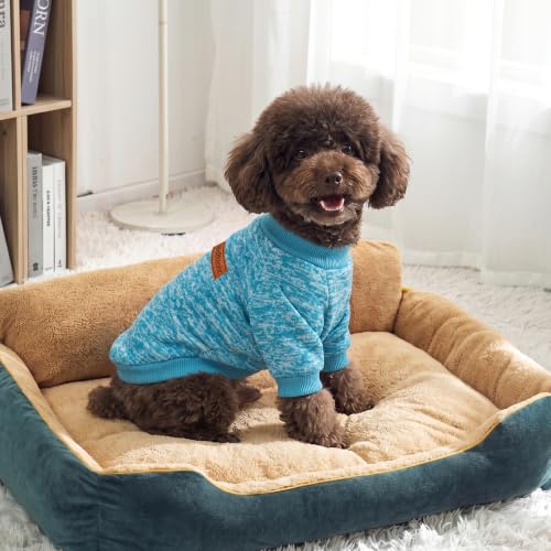 1 Pack Dog Sweater for Small Dogs Girl Boy Winter Fleece Clothes Warm Soft Dog Sweatshirt Outfit for Dogs Cats Pet Apparel (Light Blue / M (Back: 13.7", Chest: 17.7", 10-14 lbs))