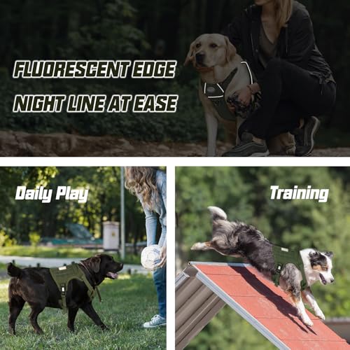 Tactical Dog Harness for Large Dogs (Green - Deep Enrich / XL(Neck:20-31",Chest:26-42"),75-135 lbs)