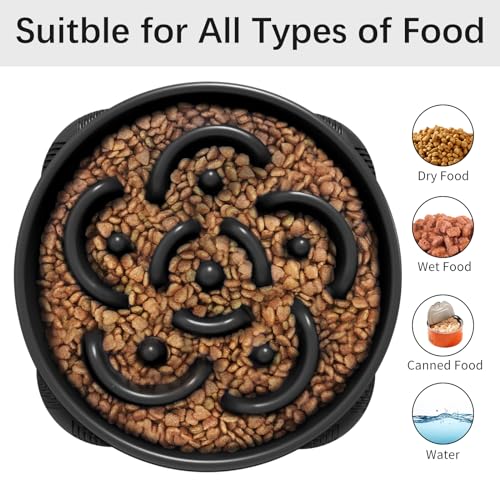 1 Pack Slow Feeder Dog Bowls (H-Black / Large)