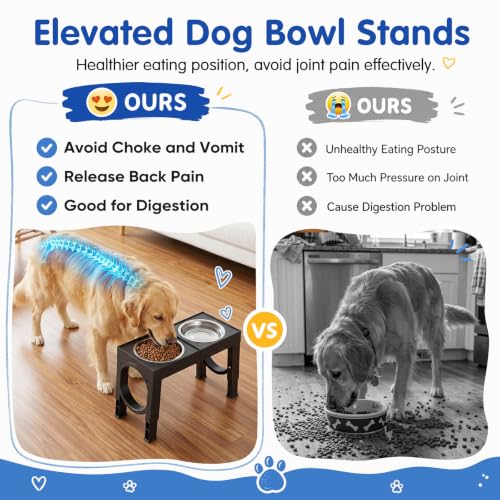 Elevated Dog Bowls Large Breed Raised Dogs Bowl Stand Large (A-Black)