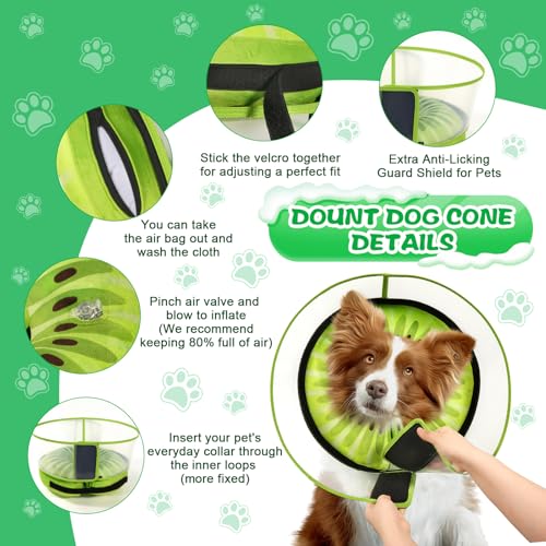 Inflatable Dog Cone Collar with Detachable Enhanced Anti (Kiwi / S（neck 4"-7"）)