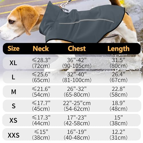 Dog Raincoat Adjustable Waterproof Reflective Rain Jacket for Small Medium Large Dogs (L Chest 32"-40" / Dark Gray)