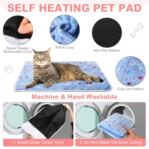 4 Pack Self Heating Cat Bed Cat Self Warming Pad with Removable Cover Extra Warm Thermal Pet Pad Washable Pet Crate Mat Anti Slip Kennel for Indoor Outdoor Pets (16 x 20 Inches)