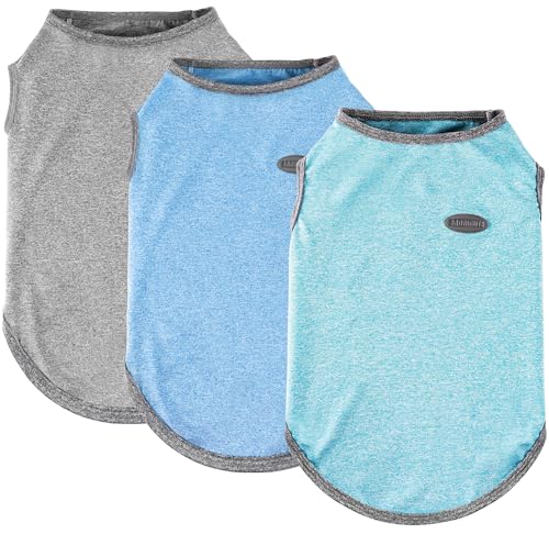 3 Pack Lightweight Sun Protection Dog Shirt Breathable Sleeveless Dog T Shirts Extra Soft Top Tank Dog Clothes for Outdoor Activities (Dark Gray + Sky Blue + Lake Blue / S (Back: 12.6",Chest: 17.7", Neck 11.8"))