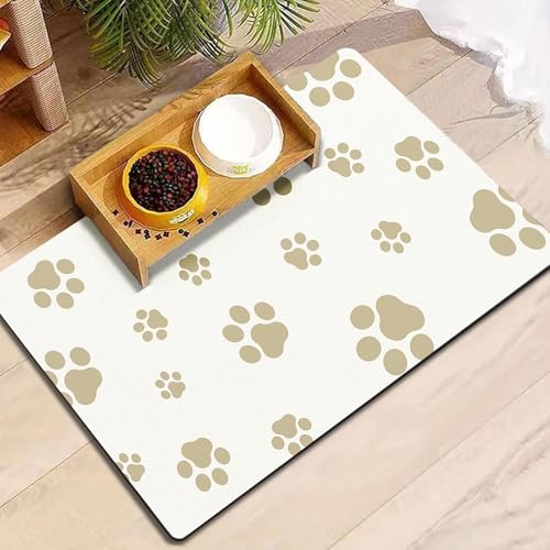 Pet Feeding Mat Dog Cat Food Mat Absorbent No Stains Quick Dry Rubber Bottom Anti (Off White-JY / 16"×24")