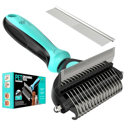 2 in 1 Professional Grooming Rake for Cats & Dogs (Cyan)