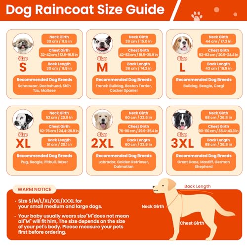 Dog Raincoat Waterproof Rain Jacket with Hood (XL(Back Length19.9") / Orange)