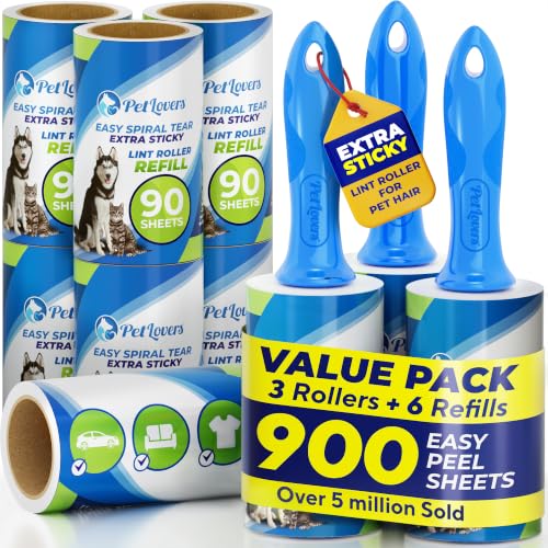 Extra Sticky Lint Roller Mega Value Set 900 Sheets for Pet Hair Removal and Clothes
